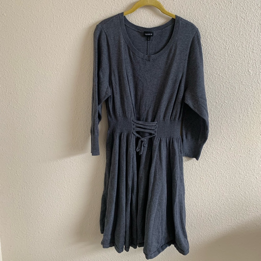 Torrid Gray Knit Sweater midi Dress Long Sleeves Scoop Neck 🌴